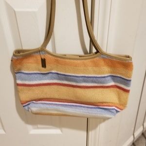 THE SAK Stripe Coral Blue Beige Handbag Purse Tote